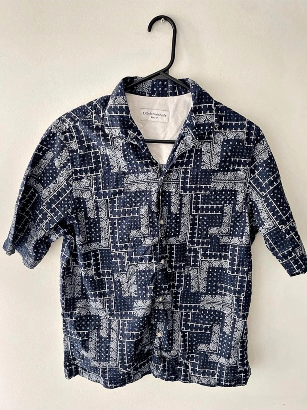 Officine Générale Eren Bandana Print Camp Shirt Blue & White Small